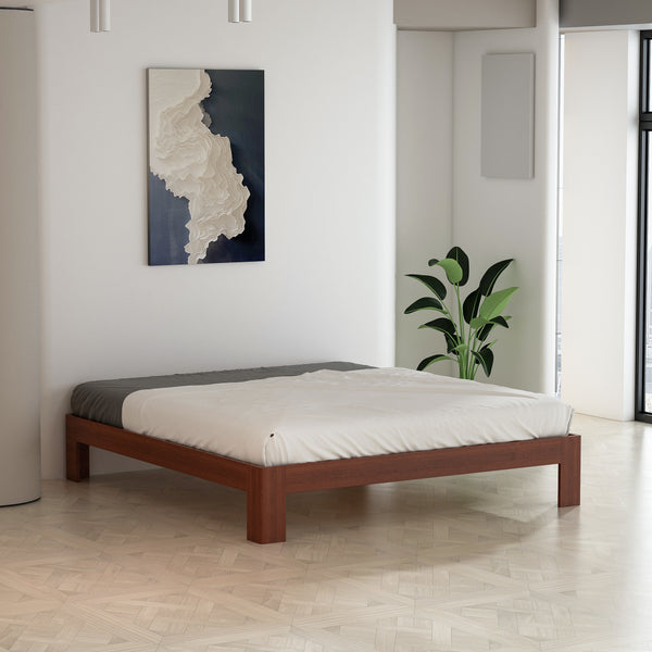 bedroom with a wooden bed base from Rainbow Home