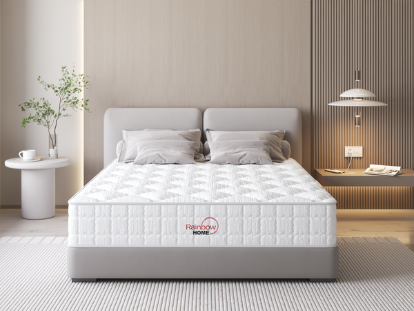 front view of the Berlin Pocket Spring Rainbow Home Mattress on a bed base