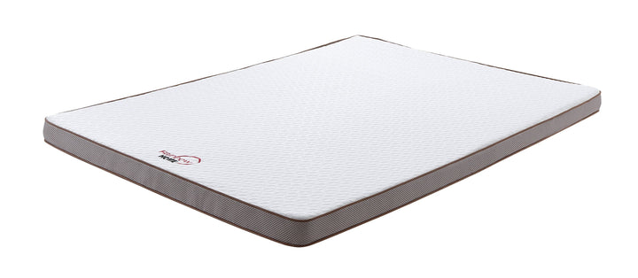 brown and white Bianca gel memory foam topper at an angle view