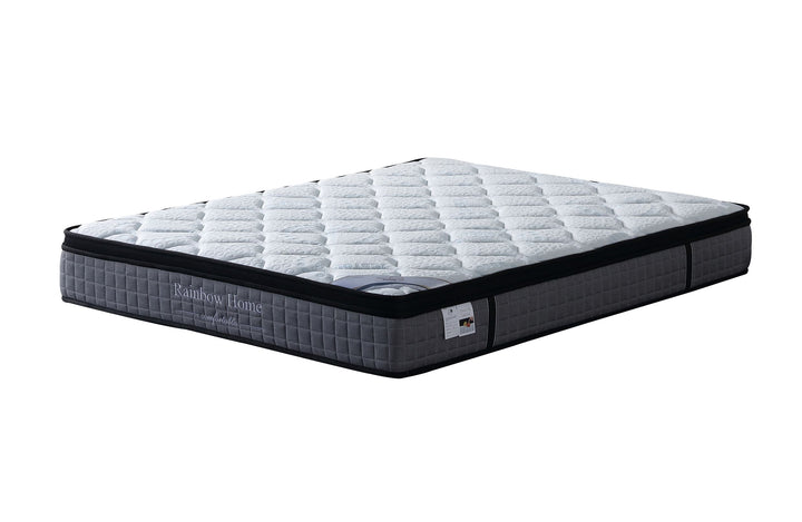 angle view of a grey pocket spring Rainbow Home mattress