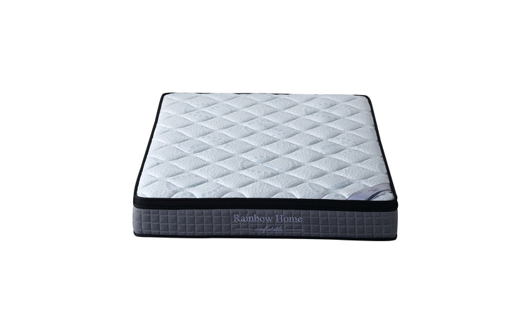 front view of a grey pocket spring Rainbow Home mattress 