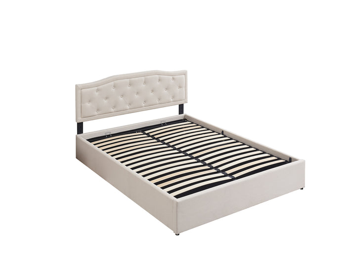 cream white Rainbow Home bed base with a headboard and storage compartment underneath