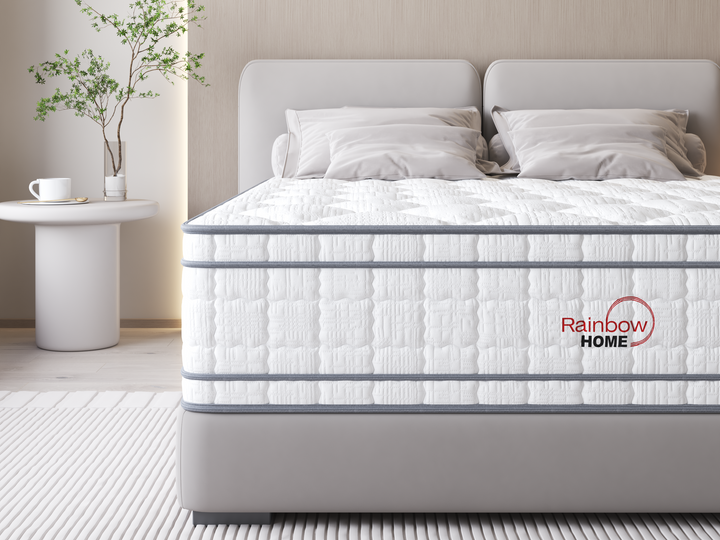 front view of the euro-top pocket spring Rome mattress by Rainbow Home in a bedroom